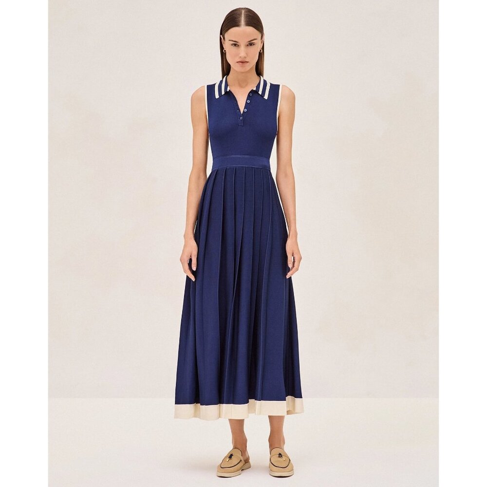 Alexis Navy and Cream Midi Dress